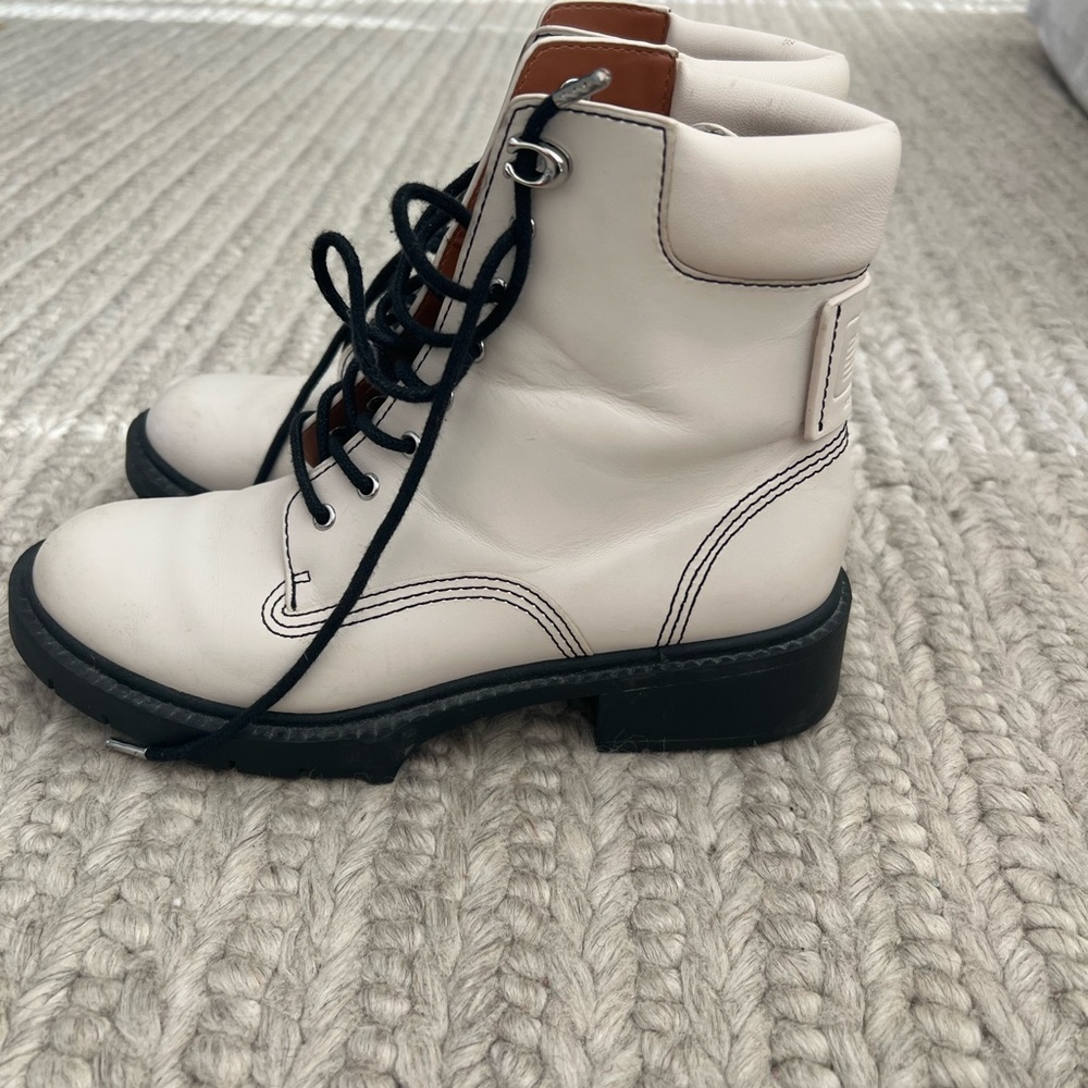 Coach cream Lorimer Leather Bootie size 7 combat boots with black laces
